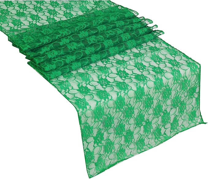 MDS Pack of 20 Wedding 12 x 108 inches Lace Table Runner for Wedding, Decorations for Birthday Parties, Banquets, Graduations, Engagements, and Runners fit Rectangle, Round Table- Green