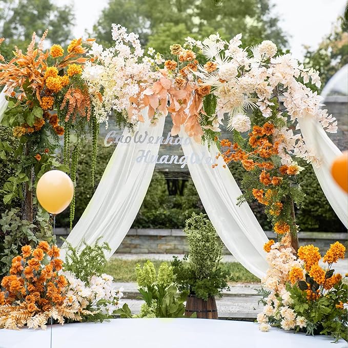 Wedding Arch Draping Fabric 6 Panels 28.7" x 20FT Ivory Sheer Chiffon Backdrop Drapes for Wedding Ceremony Birthday Party Bridal Shower Outdoor Decoration