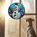 Stained Glass Window Hanging Christmas Funny Snowman 15", Suncatcher