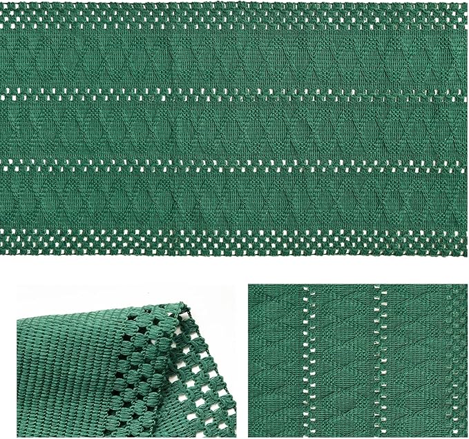 Artoid Mode Dark Green Farmhouse Woven Rustic Hollow Table Runner, Seasonal Holiday Hollow Kitchen Dining Table Decoration for Home Party Decor 12x60 Inch