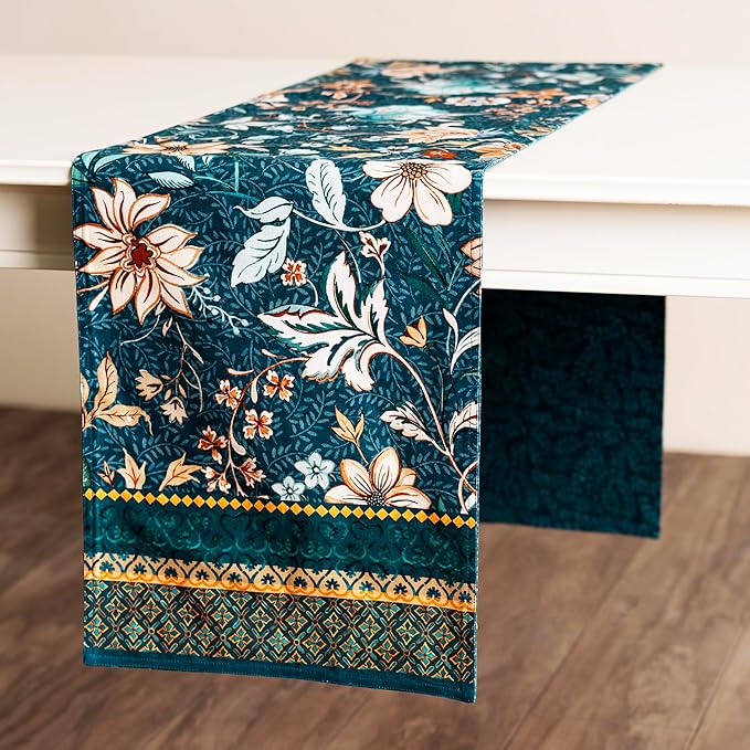 Maison d' Hermine Table Runner 100% Cotton Double Layer Table Runners 108 inches Long for Thanksgiving Christmas Decorations Home Kitchen Dining Party Wedding (Luxury Loft - Dark Teal, 14.5" x 108")