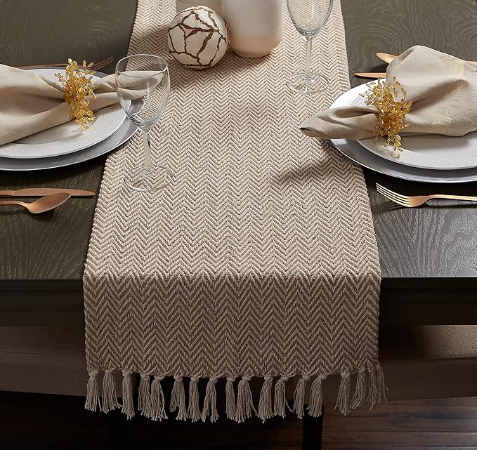 DII Woven Basic Tabletop Collection, Chevron Table Runner, 15x108, Stone
