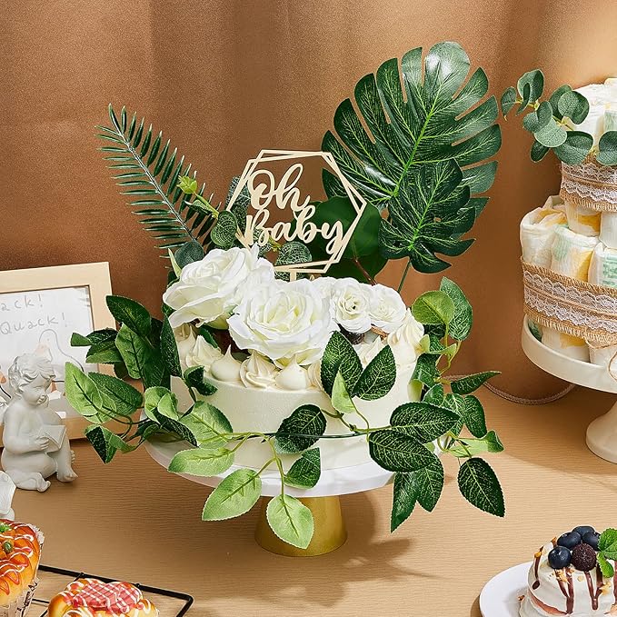 Cake Topper Kit, 34 Pieces, Wood Topper with Silk Roses and Leaves