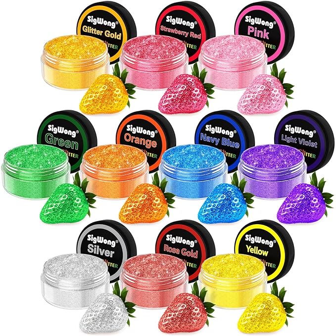 Edible Glitter Powder, 10 Colors, 4 g, Vegan Shimmer for Drinks and Desserts