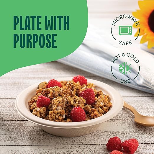 100% Compostable Paper Bowls 12 oz. [1000 Count] Heavy-Duty Soup Bowls - Natural Brown Color Unbleached Bagasse Bowls - Eco-Friendly Disposable Biodegradable Sugarcane - [Bulk Case 8/125 Pack]
