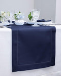 Navy Blue Table Runner, 60 Inches – Linen, Classic Hemstitch