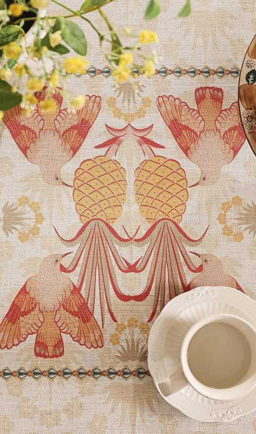 patdrea Designer Extra Long Rectangle Linen Table Cloth,Vintage Anti-Wrinkle Tropical Style Tablecloth,Decor Table Cover Cloth for Kitchen Dining Christmas,Thanksgiving,67"x118"-Pineapple a