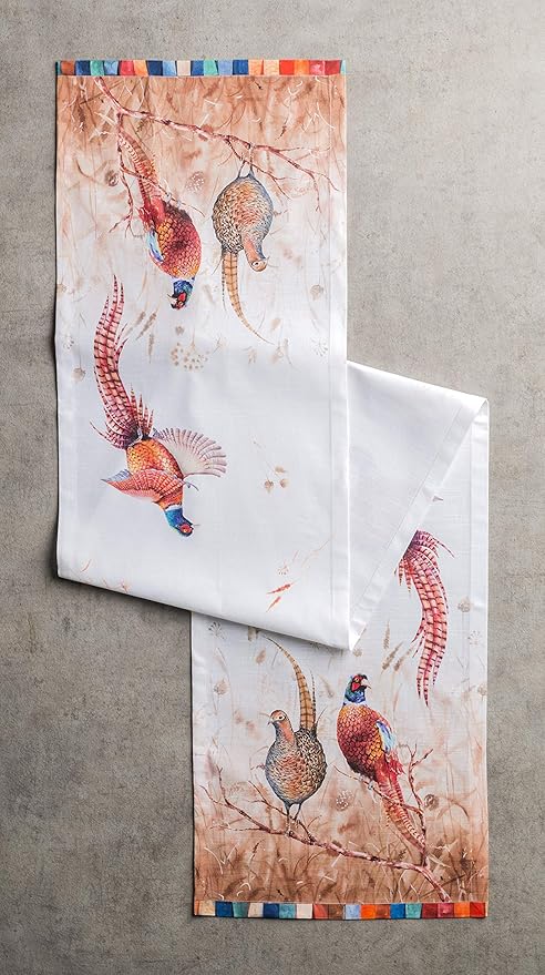 Maison d' Hermine Table Runner 100% Cotton Single Layer Table Runners 36 inches Long for Thanksgiving Christmas Decorations Home Kitchen Dining Party Wedding (Faisan D'Automne, 14.5" x 36")
