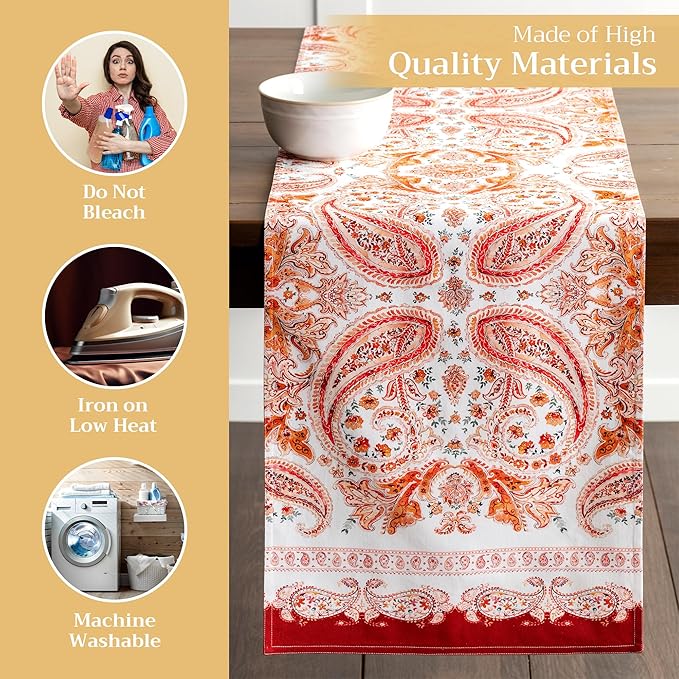 Maison d' Hermine Table Runner 100% Cotton Double Layer Table Runners 72 inches Long for Thanksgiving Christmas Decorations Home Kitchen Dining Party Wedding (Orient, 14.5" x 72")