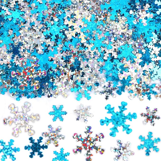 MARFOREVER Winter Snowflake Confetti Decorations, White Blue Glitter Confetti Snow Scatter Sequins for Winter Wonderland Frozen Holiday Baby Shower Party Table Decor Supplies