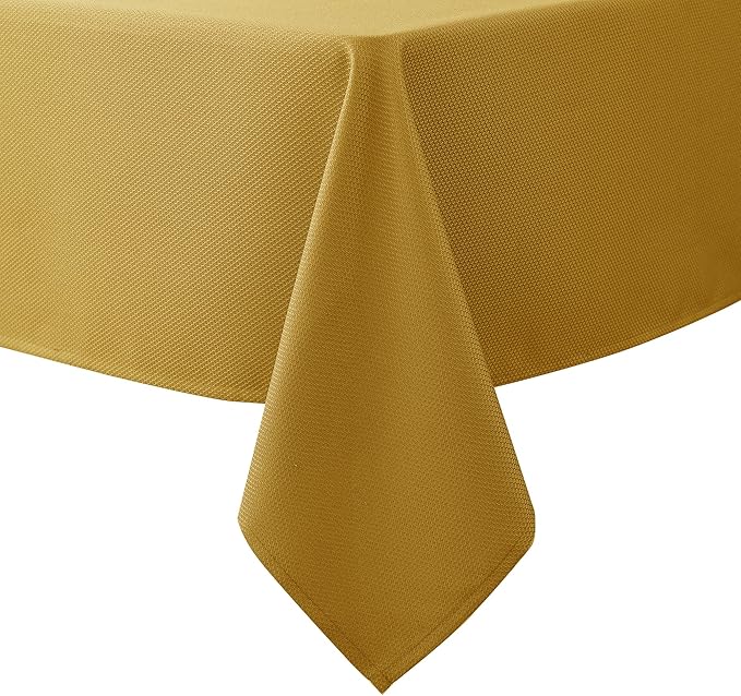 Biscaynebay Textured Fabric Christmas Rectangle Tablecloths 60x84 Inches, Gold Water Resistant Tablecloths for Dining, Kitchen, Wedding, Parties etc. Machine Washable