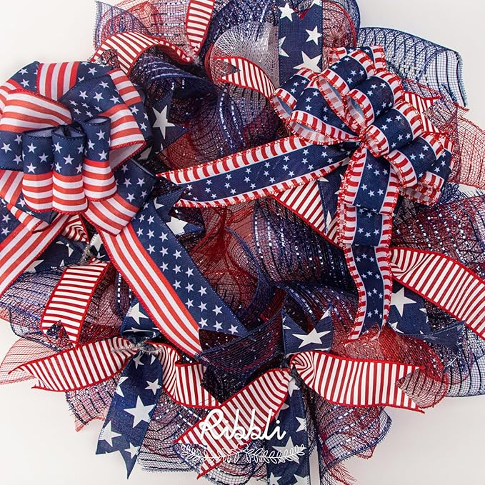 Ribbli 2 Rolls Navy Blue Mesh Ribbon,10 inch x 30 feet(10Yard) Each Roll,Metallic Navy with Navy Wide Foil,Use for Wreath Swags and Decorating