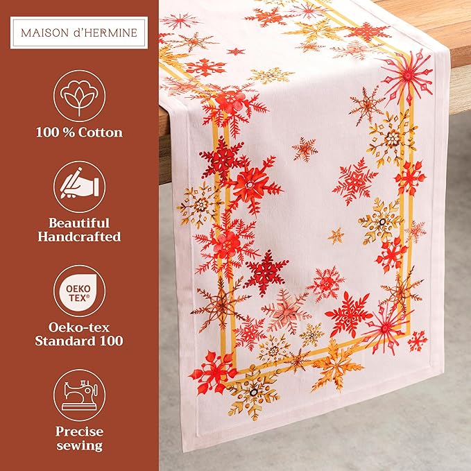 Maison d' Hermine Table Runner 100% Cotton Single Layer Table Runners 72 inches Long for Thanksgiving Christmas Decorations Home Kitchen Dining Party Wedding (Crystal Star, 14.5" x 72")