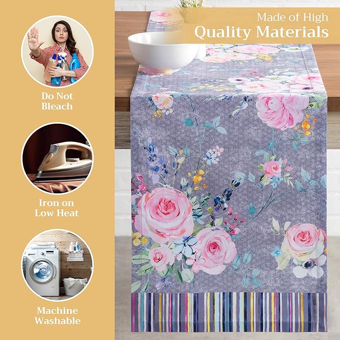 Maison d' Hermine Table Runner 100% Cotton Single Layer Table Runners 72 inches Long Decorative for Home Dining Party Wedding Bridal Shower Spring Summer (Sweet Rose Lavender - Lush, 14.50" x 72")