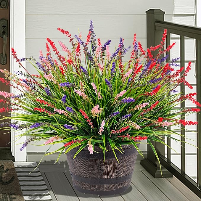 Artificial Monkey Grass Greenery, 12 Bundles, Red, Purple and Pink