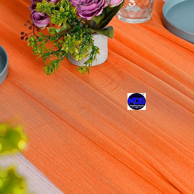 MDS Halloween Chiffon Table Runner - 5 Pack, 29 x 170 Inches, 14ft Each - Sheer Spooky Table Runners for Haunted House Parties, Trick-or-Treat Tables, Witchy Décor, Wedding & Events - Orange