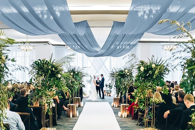 6 Panels Dusty Blue Ceiling Drapes for Wedding, 5ftx40ft Ceiling Drapes Cheesecloth Sheer Fabric Curtain Wedding Arch Draping Fabric Romantic Ceilings Decorations for Weddings Party Ceremony Stage