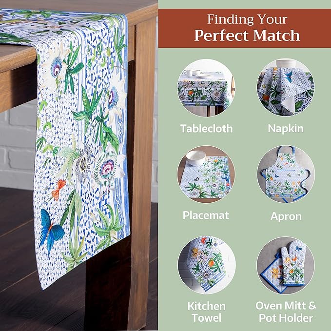Maison d' Hermine Table runner 100% Cotton Double Layer Table Runners 72 inches long Decorative for Home Kitchen Dining Party Baby Shower Wedding Bridal Shower Spring Summer (Passiflora, 14.50" x 72")