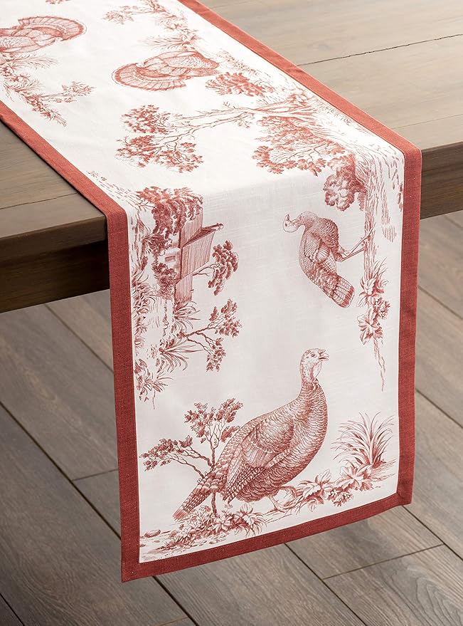 Maison d' Hermine Table Runner 100% Cotton Single Layer Table Runners 36 inches Long for Thanksgiving Christmas Decorations Home Kitchen Dining Party Wedding (Holy Jouy - Red, 14.5" x 36")