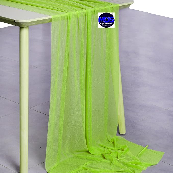 MDS 2 Pack 14ft Chiffon Table Runner 29 x 170 Inches Sheer Wedding Runner Romantic Rustic Table Runner for Wedding Decorations, Birthday Parties, Bridal Shower Party Arch Decor - Parrot Green
