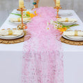 Snowkingdom 10 FT Pink Table Runner, Sequin Glitter Sheer Chiffon Gauze Cheesecloth Pastel Runner 120 Inch , Pink Party Table Decoration for Birthday Wedding Bridal Baby Shower Spring Summer Holiday