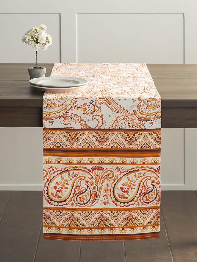 Maison d' Hermine Table Runner 100% Cotton Single Layer Table Runners 36 inches Long for Thanksgiving Christmas Decorations Home Kitchen Dining Party Wedding (Palatial Paisley, 14.5" x 36")