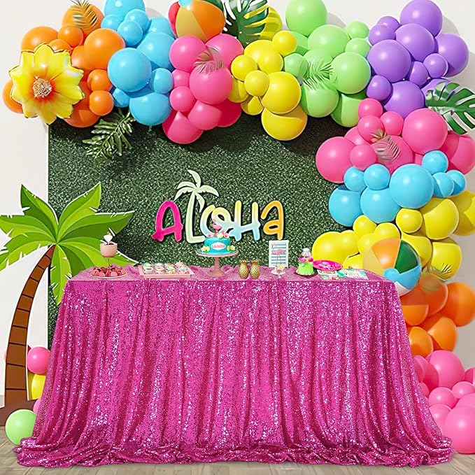 QueenDream Rectangular Sequin Tablecloth 90 x 132 inch Sparkly Patio Table Cloth for Spring Party Wedding Baby Shower Table Decoration Fuchsia