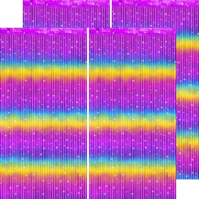 Streamers 4 Pack Sparkly Rainbow Metallic Backdrop, 3.2 x 8.2 FT