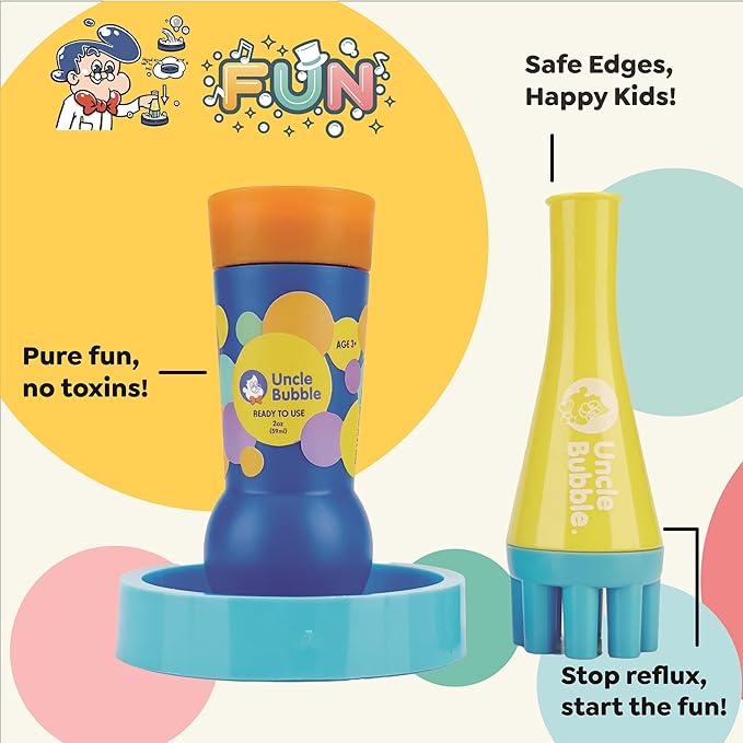 Uncle Bubble Mini Bubble Blower - Non Toxic Plastic Confetti Bubbler, Fun Summer Toys for Kids, Girls and Boys, Blow Thousands of Mini Bubbles in One Breath