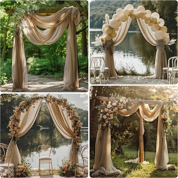 Wedding Arch Draping Fabric 6 Panels 28.7" x 20FT Nude Sheer Chiffon Backdrop Drapes for Wedding Ceremony Birthday Party Bridal Shower Outdoor Decoration