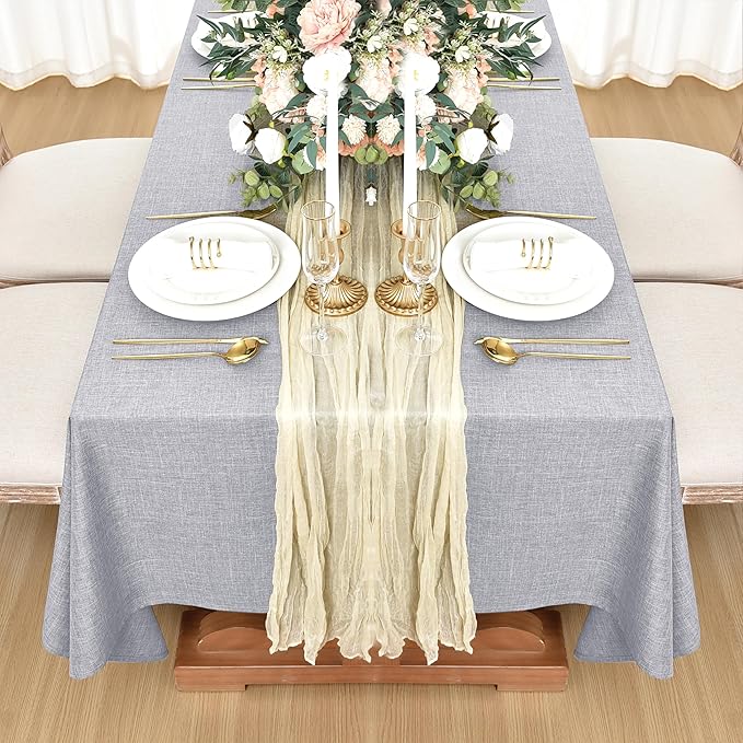 Fitable Faux Linen Tablecloths for Rectangle Tables: Water & Stain Resistant Farmhouse Table Cloth, Washable Burlap Textured Table Covers for Kitchen Dining Party(2 Pack, 60x120 Inch, Light Grey)