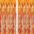 GOER 6.4 ft x 8.2 ft Metallic Tinsel Foil Fringe Curtains,Pack of 2 Party Streamer Backdrop for Birthday,Graduation Decorations and New Year Eve (Orange)