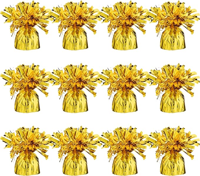 Balloon Weights 12 Pack, Gold Metal with Curling Ribbon