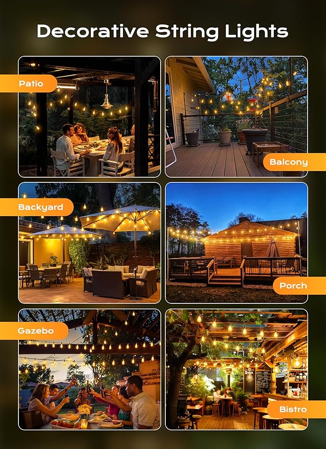 String Lights for Outdoor Patios, 100 Ft Warm White Shatterproof Bulbs