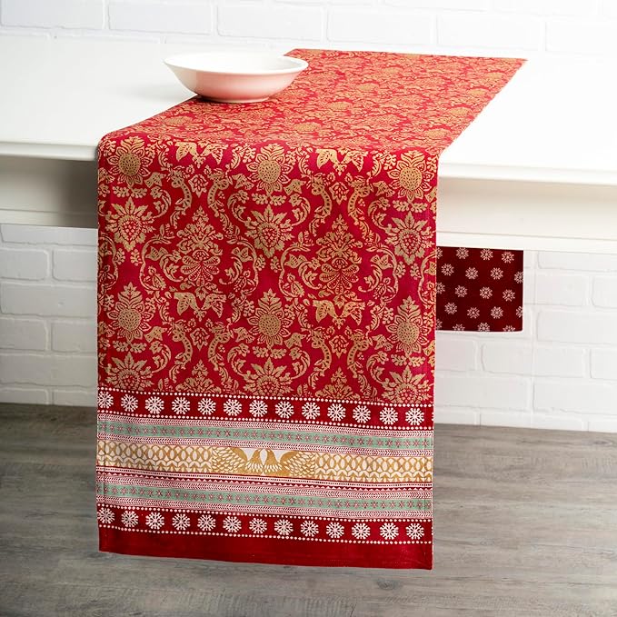 Maison d' Hermine Table Runner 100% Cotton Double Layer Table Runners 72 inches Long for Thanksgiving Christmas Decorations Home Kitchen Dining Party Wedding (Sofia, 14.5" x 72")