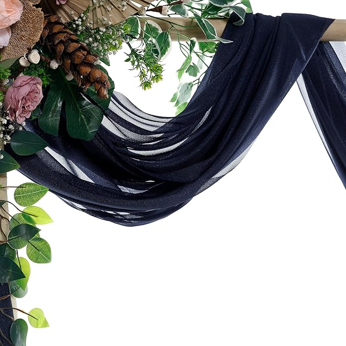 Fabric Navy Blue Sheer Chiffon Drape, 4 Panels 30 In x 20 Ft