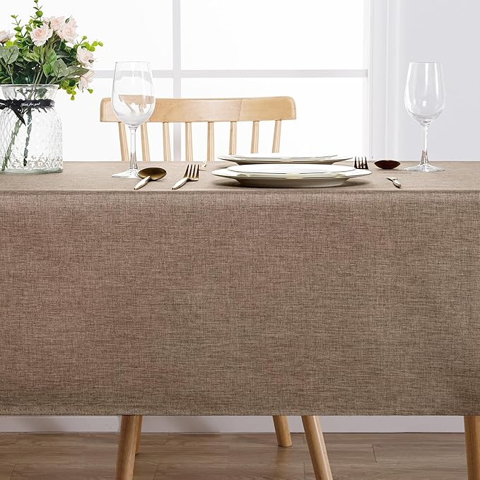 Hiasan Faux Linen Rectangle Tablecloth - Wrinkle and Stain Resistant Washable Table Cloth for Kitchen Dining Room Holiday Table Cover for Party Dinner, Khaki, 54 x 120 Inch