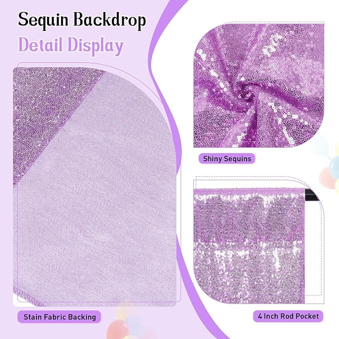 SquarePie Sequin Backdrop Curtain Not See Through Thick Glitter Background for Party 7FT x 7FT Lavender