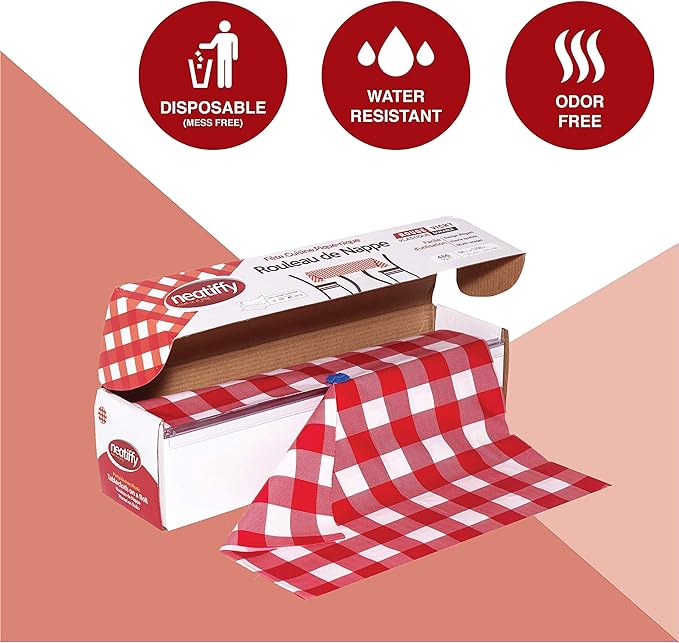 Disposable Tablecover Roll, Red Gingham Plastic, 54 in x 108 ft
