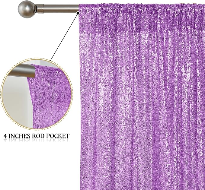 Sugargirl Lavender Purple Sequin Backdrop Curtain 4 Panels 2FTx8FT Glitter Lavender Background Drapes Sparkle Photography Backdrop for Party Wedding Birthday Wall Decoration