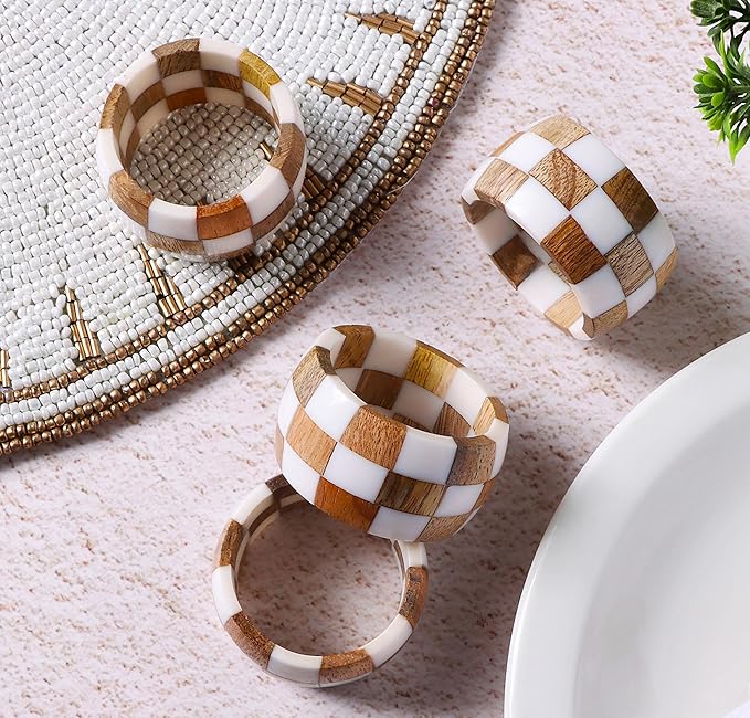 Napkin Rings Set of 12, Brown Cinnamon Mango Wood and Epoxy Resin
