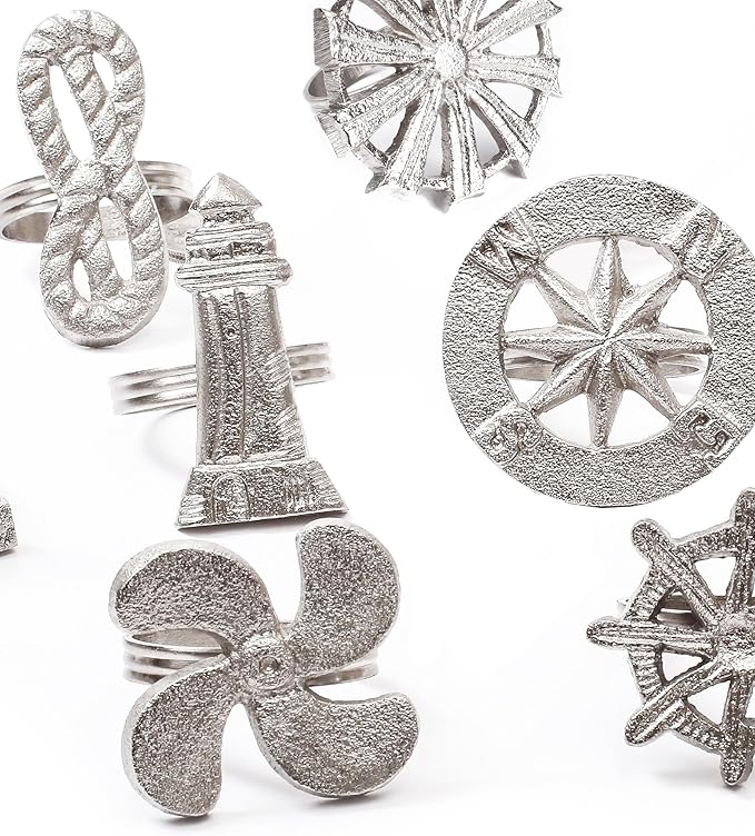 Napkin Rings Set of 12 in Antique Silver Aluminum