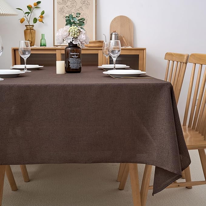 NLMUVW Brown Linen Tablecloth Square Tables, Small Chocolate Table Cloth Farmhouse Texutred Water Resistant Table Cover for Kitchen Dining Coffee, 48 x 48 Inch