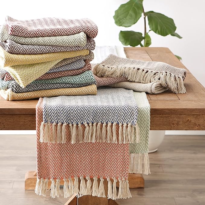DII Woven Basic Tabletop Collection Chevron Table Runner, 15x108, Avocado