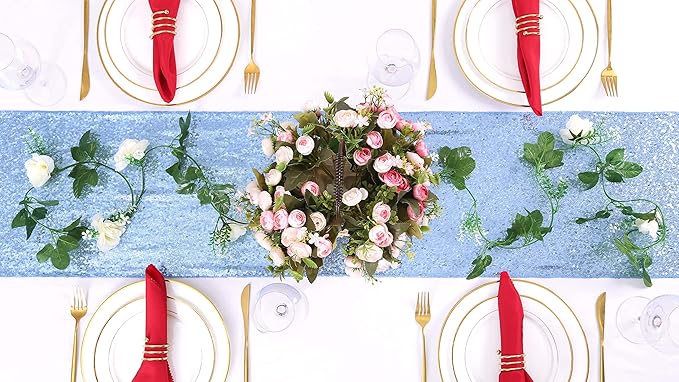 SoarDream Baby Blue Table Runner 10 Pieces 12x72 Inches Sequin Fabric Glitter Table Runner for Party Holiday Birthday Wedding Baby Shower Supplies Decorations