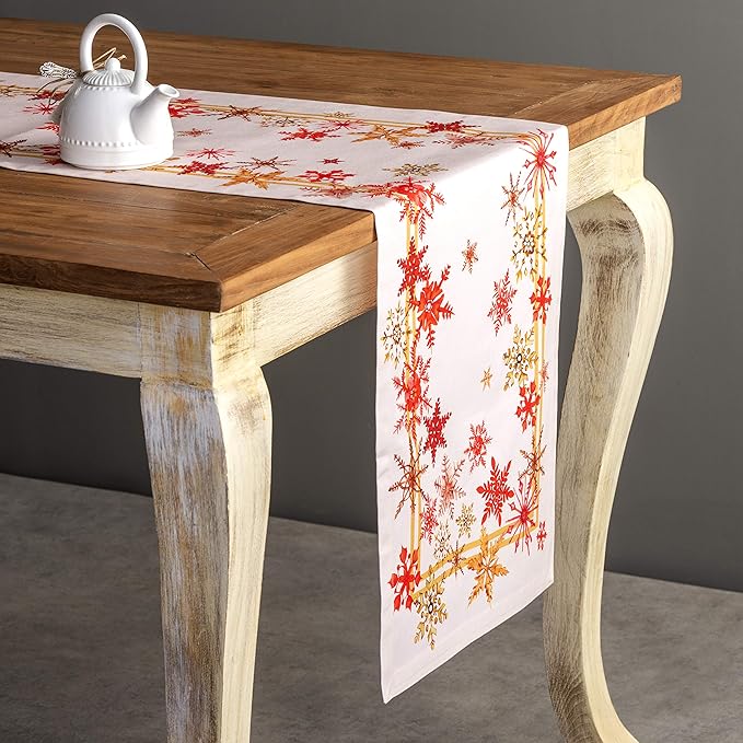 Maison d' Hermine Table Runner 100% Cotton Single Layer Table Runners 60 inches Long for Thanksgiving Christmas Decorations Home Kitchen Dining Party Wedding (Crystal Star, 14.5" x 60")