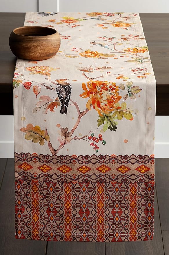 Maison d' Hermine Table Runner 100% Cotton Single Layer Table Runners 90 inches Long for Thanksgiving Christmas Decorations Home Kitchen Dining Party Wedding (Kelim - Prairie, 14.5" x 90")