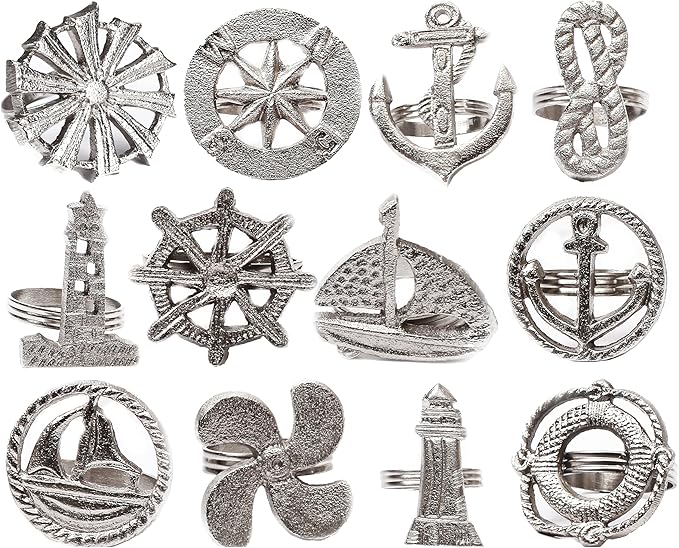 Napkin Rings Set of 12 in Antique Silver Aluminum