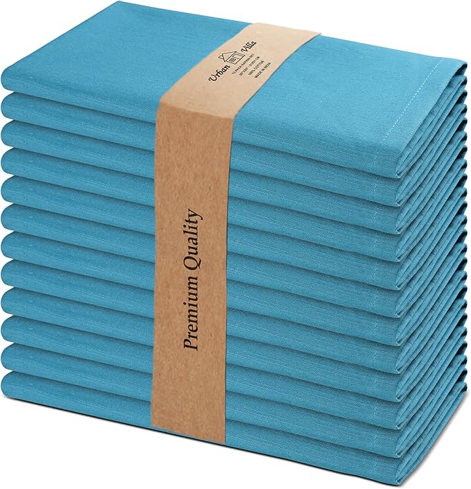 Urban Villa Christmas Dinner Napkins 20’’x20’’ Over Sized Set of 12 Turquise Color Cloth Napkins 100% Cotton Slub Thanks Giving Cloth Napkins Premium Hotel Quality Everyday use Soft Dinner Napkins