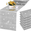 Durony 6 Pack Disco Party Table Runners, 11 x 108 Inch Silver Glitter Foil with Sparkle Sequin, Ideal for Bachelorette, 70s, Disco, Cowgirl Parties